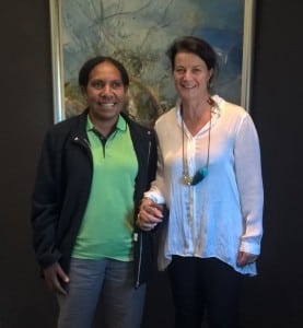 Femili PNG Operations Manager Denga Ilave (left) met with Annabel Dulhunty, Chair of Mundango Abroad, during her visit to Australia in May 2016